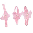 3 PCS Flower Headband Baby Barefoot Sandals Foot Accessories Hair Accessory(Small Flowers Pink Butterflies)