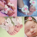 3 PCS Flower Headband Baby Barefoot Sandals Foot Accessories Hair Accessory(Small Flowers Pink Butterflies)
