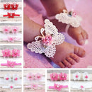 3 PCS Flower Headband Baby Barefoot Sandals Foot Accessories Hair Accessory(Small Flowers Pink Butterflies)