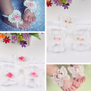 3 PCS Flower Headband Baby Barefoot Sandals Foot Accessories Hair Accessory(Small Flowers Pink Butterflies)