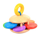 Baby Wooden Rattle Bell Toys Infant Handbell Rattles Kids Musical Instrument Educational Toy Funny Newborns Handle Bells Toys(Flower pattern)