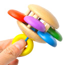 Baby Wooden Rattle Bell Toys Infant Handbell Rattles Kids Musical Instrument Educational Toy Funny Newborns Handle Bells Toys(Flower pattern)