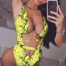 2 PCS Sexy Leopard One-piece Bandage Push Up Swimwear for Women, Size:S(Yellow leopard)