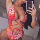 2 PCS Sexy Leopard One-piece Bandage Push Up Swimwear for Women, Size:M(Colorful leopard)