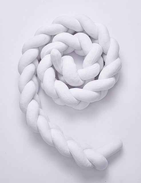 2M Pure Color Weaving Knot for Infant Room Decor Crib Protector Newborn Baby Bed Bumper Bedding Accessories(White)
