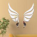 Crystal Three Dimensional Decorative Wall Stickers Angel Wings Bedroom Decorative Mirror(Silver)
