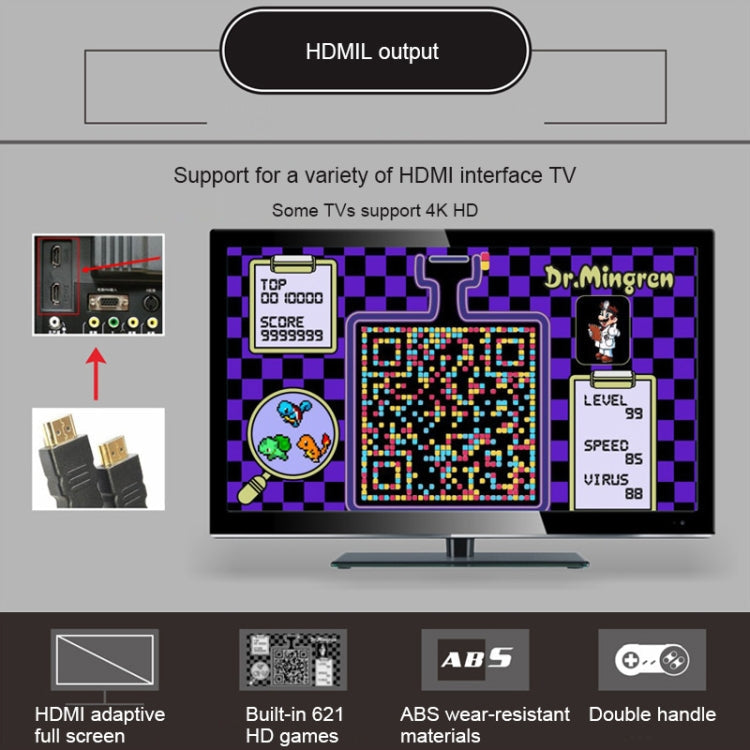 Retro Classic TV Mini HDMI Port HD Video Game Console, Built-in 621 Games, US Plug