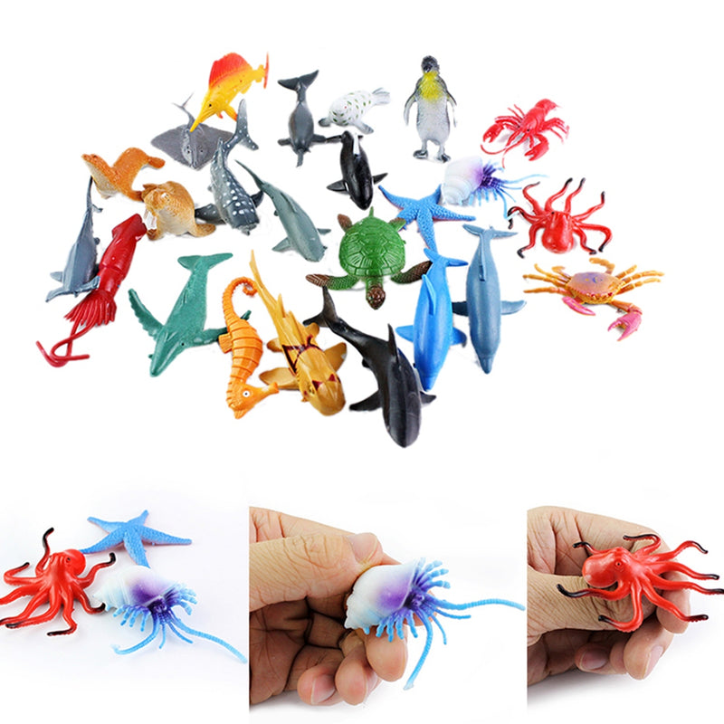 24pcs Mini Sea Animal Ocean Creature Marine Life Figures Models Toys