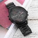 CAGARNY 6820 Fashionable Business Style Large Dial Dual Time Zone Quartz Movement Wrist Watch with Stainless Steel Band & Calendar Function for Men(Black Band Orange Needle)
