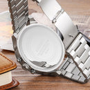 CAGARNY 6820 Fashionable Business Style Large Dial Dual Time Zone Quartz Movement Wrist Watch with Stainless Steel Band & Calendar Function for Men(Silver Band Grey Window)