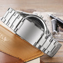 CAGARNY 6820 Fashionable Business Style Large Dial Dual Time Zone Quartz Movement Wrist Watch with Stainless Steel Band & Calendar Function for Men(Steel Band White Window)