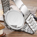 CAGARNY 6820 Fashionable Business Style Large Dial Dual Time Zone Quartz Movement Wrist Watch with Stainless Steel Band & Calendar Function for Men(Steel Band White Window)