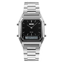 SKMEI 1220 Multifunctional Men Outdoor Business Noctilucent Waterproof Double Display Steel Watchband Wrist Watch (Black)
