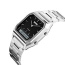 SKMEI 1220 Multifunctional Men Outdoor Business Noctilucent Waterproof Double Display Steel Watchband Wrist Watch (Black)