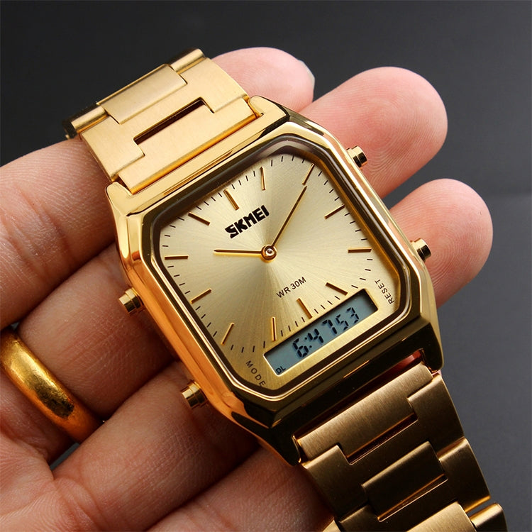 SKMEI 1220 Multifunctional Men Outdoor Business Noctilucent Waterproof Double Display Steel Watchband Wrist Watch (Silver)