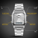 SKMEI 1220 Multifunctional Men Outdoor Business Noctilucent Waterproof Double Display Steel Watchband Wrist Watch (Silver)