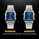 SKMEI 1220 Multifunctional Men Outdoor Business Noctilucent Waterproof Double Display Steel Watchband Wrist Watch (Silver)