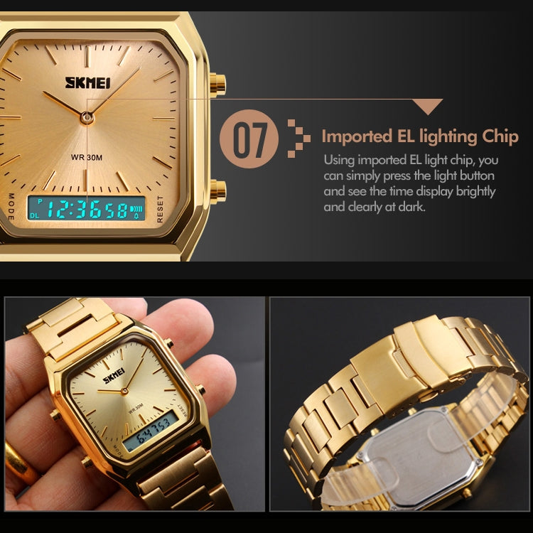 SKMEI 1220 Multifunctional Men Outdoor Business Noctilucent Waterproof Double Display Steel Watchband Wrist Watch (Silver)