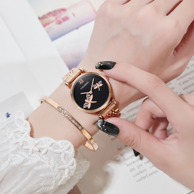 CAGARNY 6880 Fashion Life Waterproof Gold Shell Silver Gold Steel Band Quartz Watch