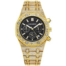 CAGARNY 6881 Diamond-studded Six-needles Guartz Dual Movement Watch Men Stainless Steel Strap Watch (Gold Shell Black Dial)