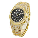 CAGARNY 6881 Diamond-studded Six-needles Guartz Dual Movement Watch Men Stainless Steel Strap Watch (Gold Shell Black Dial)