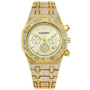 CAGARNY 6881 Diamond-studded Six-needles Guartz Dual Movement Watch Men Stainless Steel Strap Watch (Gold Shell Gold Dial)