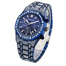 CAGARNY 6881 Diamond-studded Six-needles Guartz Dual Movement Watch Men Stainless Steel Strap Watch (Blue Shell Blue Dial)