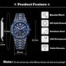 CAGARNY 6881 Diamond-studded Six-needles Guartz Dual Movement Watch Men Stainless Steel Strap Watch (Blue Shell Blue Dial)