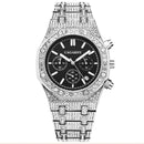 CAGARNY 6881 Diamond-studded Six-needles Guartz Dual Movement Watch Men Stainless Steel Strap Watch (Silver Shell Black Dial)