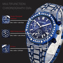 CAGARNY 6881 Diamond-studded Six-needles Guartz Dual Movement Watch Men Stainless Steel Strap Watch (Silver Shell Black Dial)