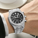 CAGARNY 6881 Diamond-studded Six-needles Guartz Dual Movement Watch Men Stainless Steel Strap Watch (Silver Shell Black Dial)