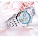 LONGBO Luminous Hands Rhinestone Scale Three Decoration Dial Quartz Women Watch with Alloy Band(Baby Blue)