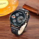CAGARNY 6836 Fashion Waterproof Dual Quartz Movement Wrist Watch with Leather Band