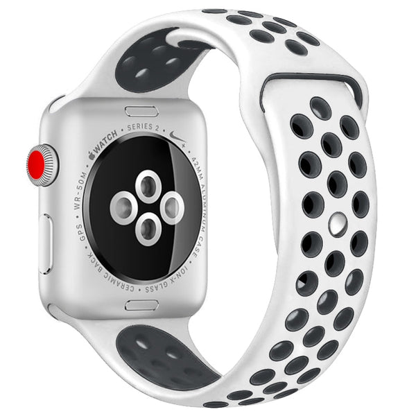 For Apple Watch Series 7 45mm / 6 & SE & 5 & 4 44mm / 3 & 2 & 1 42mm Fashionable Classical Silicone Sport Watch Band (White Black)