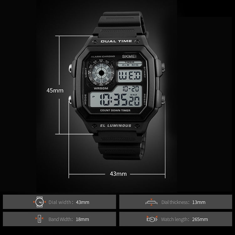 SKMEI 1299 Multifunctional Outdoor Sports Noctilucent Waterproof Digital Display Wrist Watch (Army Green)