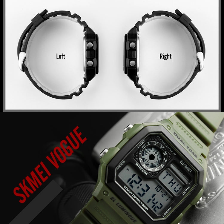 SKMEI 1299 Multifunctional Outdoor Sports Noctilucent Waterproof Digital Display Wrist Watch (Army Green)