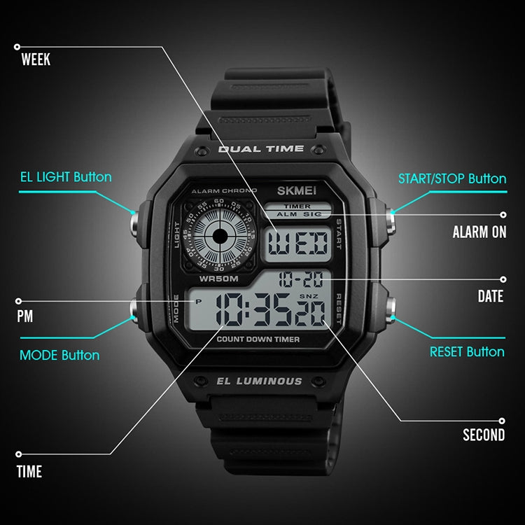 SKMEI 1299 Multifunctional Outdoor Sports Noctilucent Waterproof Digital Display Wrist Watch (Army Green)