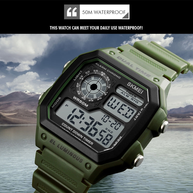 SKMEI 1299 Multifunctional Outdoor Sports Noctilucent Waterproof Digital Display Wrist Watch (Army Green)