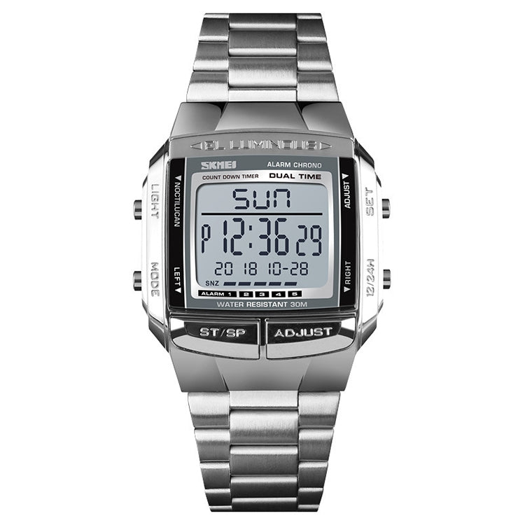 SKMEI 1381 Multifunctional Men Outdoor Business Sport Noctilucent Waterproof Digital Wrist Watch(Silver)