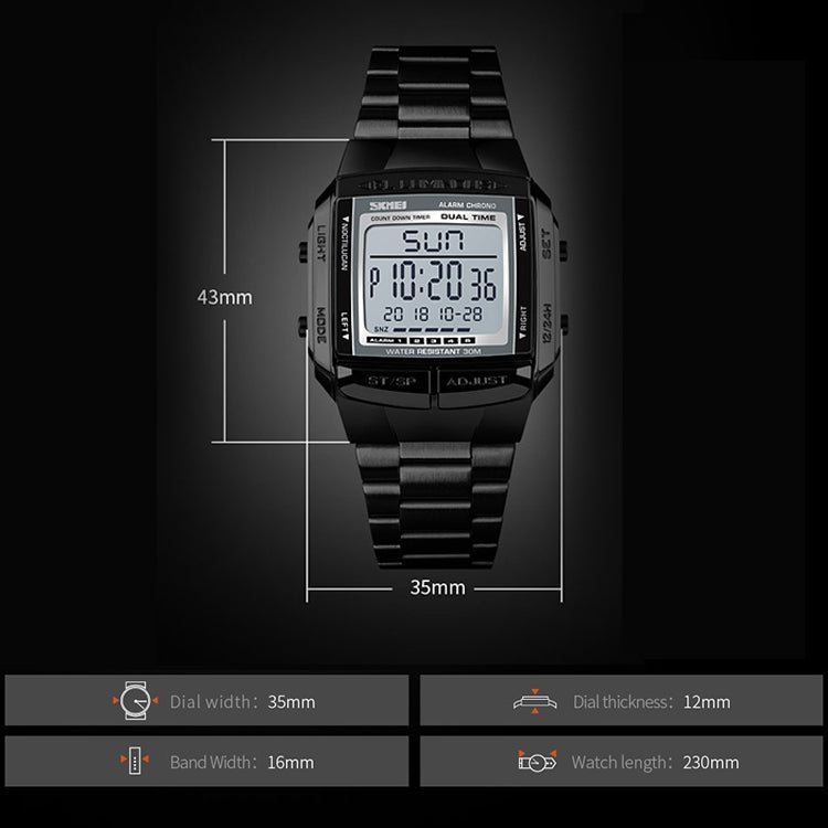 SKMEI 1381 Multifunctional Men Outdoor Business Sport Noctilucent Waterproof Digital Wrist Watch(Silver)