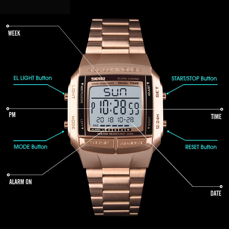 SKMEI 1381 Multifunctional Men Outdoor Business Sport Noctilucent Waterproof Digital Wrist Watch(Silver)