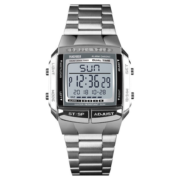 SKMEI 1381 Multifunctional Men Outdoor Business Sport Noctilucent Waterproof Digital Wrist Watch(Silver)