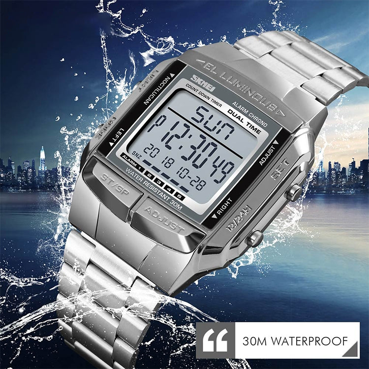 SKMEI 1381 Multifunctional Men Outdoor Business Sport Noctilucent Waterproof Digital Wrist Watch(Silver)