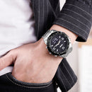 SKMEI 1464 Multifunctional Men Outdoor Business Sports Waterproof Steel Strap Double Display Digital Watch(Black)