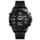 SKMEI 1464 Multifunctional Men Outdoor Business Sports Waterproof Steel Strap Double Display Digital Watch(Black)