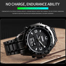SKMEI 1464 Multifunctional Men Outdoor Business Sports Waterproof Steel Strap Double Display Digital Watch(Black)