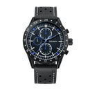 CAGARNY 6828 Fashionable Multifunctional Quartz Sport Wrist Watch with Leather Band & GMT Time & Calendar & Luminous Display for Men(Black Window Blue Needle)