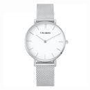 CAGARNY 6872 Round Dial Simple Nail Scale Fashion Women Quartz Movement Watch with Stainless Steel Band (Silver + White)