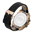 CAGARNY 6822 Fashionable Concise Style Large Dial Dual Clock Rose Gold Case Quartz Movement Wrist Watch with Leather Band & GMT Time & Calendar Functions for Men(Black Window)