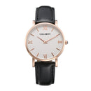 CAGARNY 6813 Concise Style Ultra Thin Rose Gold Case Quartz Wrist Watch with Leather Band for Women(Black)